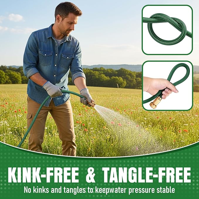 NON-EXPANDABLE Garden Hose 25 ft, Heavy Duty Flexible Water Hose, Kink Resistant Lightweight Hybrid Hose with Durable Fabric Skin, Leakproof Hose Male to Female Fittings