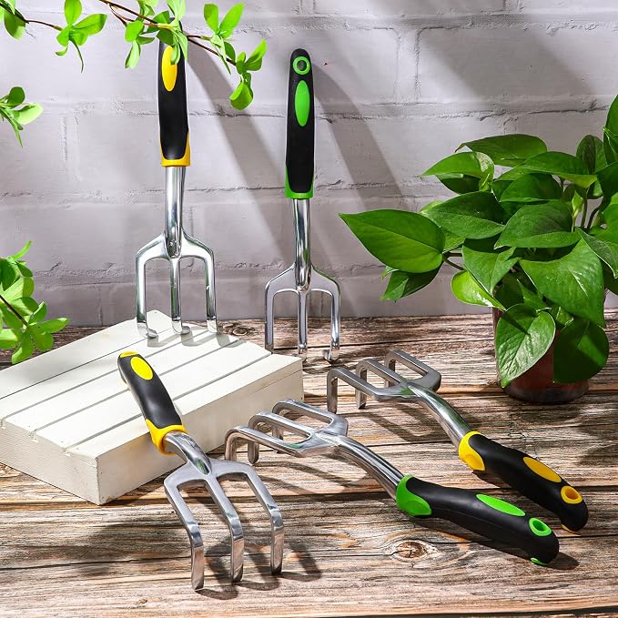 Yaocom 12 Pcs Hand Rake Garden Tool Mini Rake Heavy Duty Garden Cultivator 11 Inches Small Rake for Gardening Aluminum Alloy Hand Tiller with Soft TPR Handle for Digging Weeding Loosening Soil