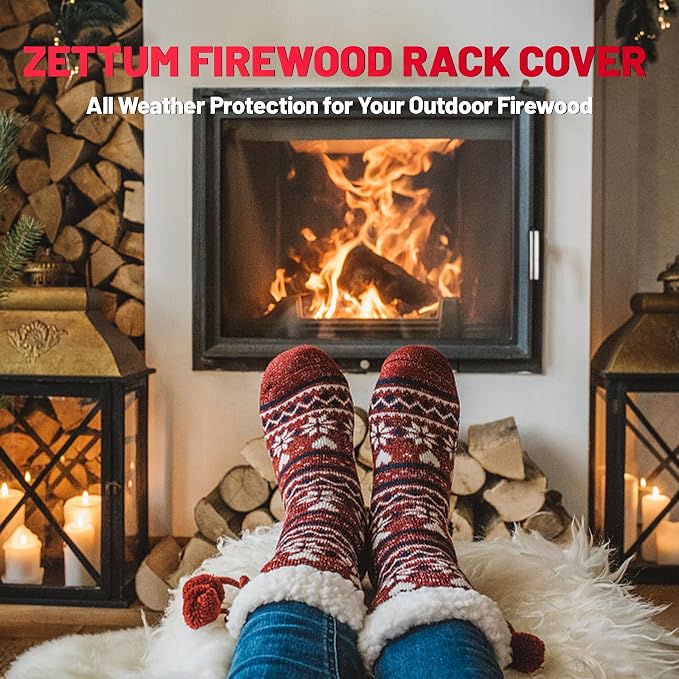 Zettum Firewood Rack Cover 4 Feet - 600D Wood Rack Cover Waterproof & Heavy Duty, 4 Foot Outdoor Log Pile Holder Covers Storage for 4FT Standard Fire Wood Rack Stands (48 x 24 x 49 Inch)