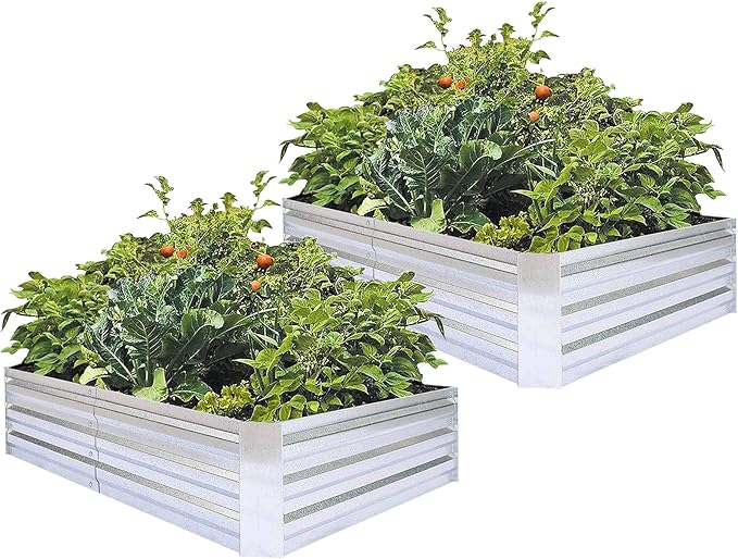 Galvanized Raised Garden Beds 2-Pack (6x3x1ft Each) – Popular Heavy-Duty Metal Planter Box with 4 Support Bars for Vegetables, Herbs, Flowers, Space-Saving Size for Small Yards & Patios