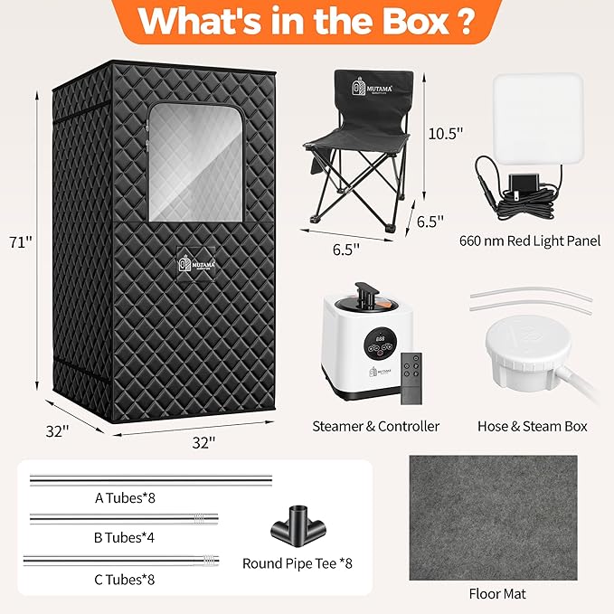 Sauna Box, 3L Portable Steam Sauna Tent for Home & Indoor Use, 1400w Personal Sauna Pod, Remote Control, Folding Chair, 15 Levels, 99-Min Timer,32" x 32" x 71"