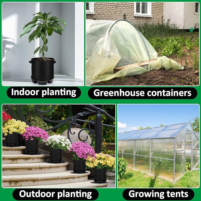 Jingmore 6 Set Self Watering Fabric Pot Base 3 Gallon Plant Nonwoven Grow Bags Automatic Watering System Plant Saucer Elevated Flower Trays with Handles for Fruits Vegetables Flowers Grow(Black)
