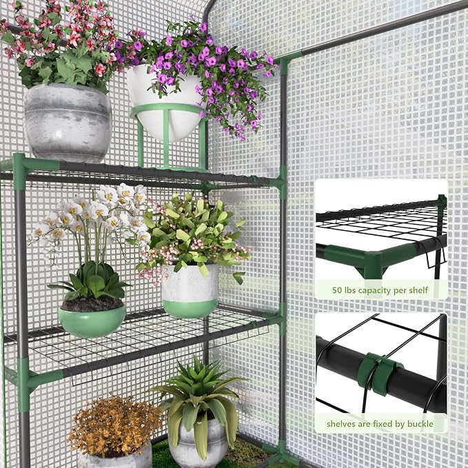 Greenhouse for Outdoors, Portable Green House, Walk in Greenhouses with Durable PE Cover, 57 x 29 x 76 inch Greenhouse with Shelves Stands,White