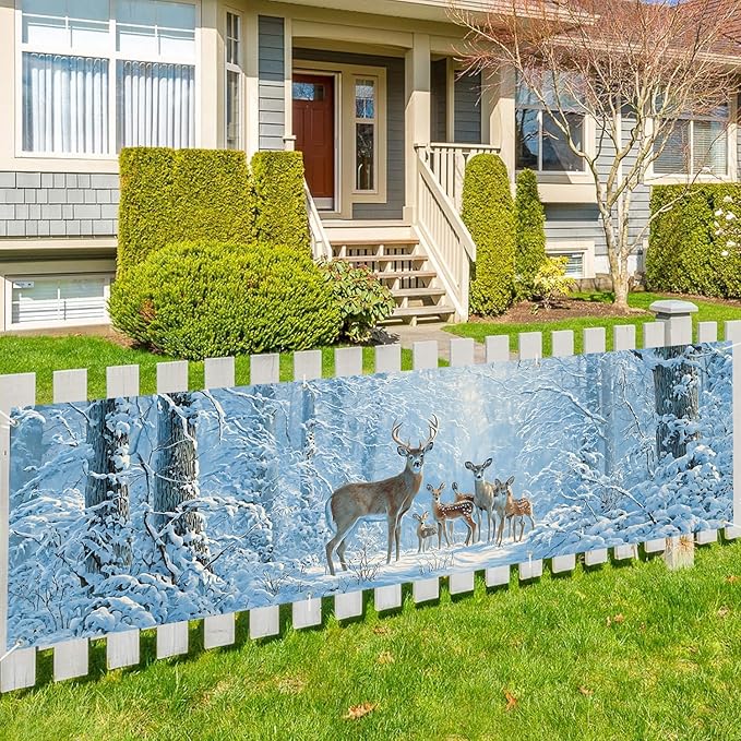 10x3 ft Extra Large Elk Merry Christmas Banner Outdoor 115''x35'' Merry Christmas Decorations for Fence Outside Banner for Garden Xmas Yard