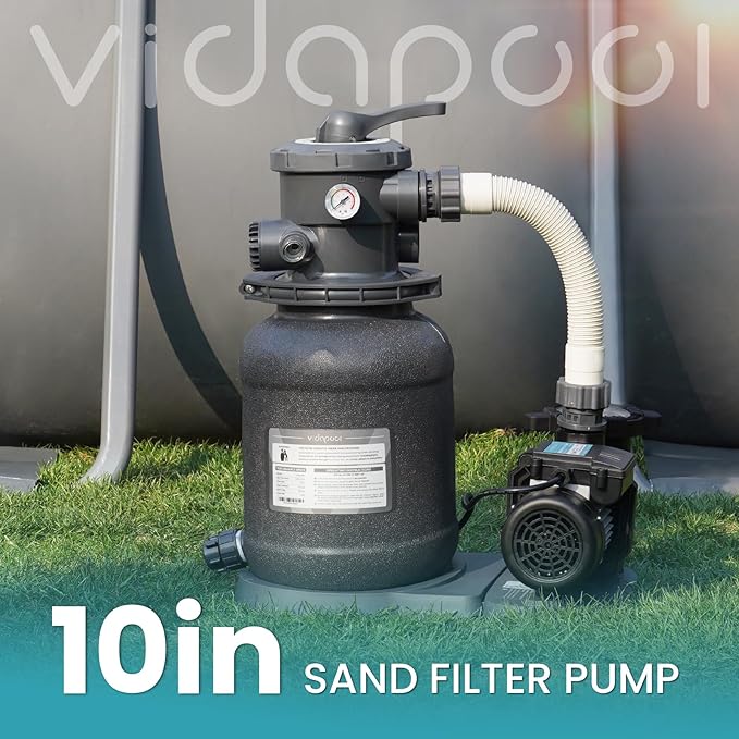 Sand Filter Pump for Above Ground Pool, Pool Pumps Above Ground, Pool Sand Filter with 6-Way Valve, Efficient Filtration, 10in, Up to 11,000 Gallons