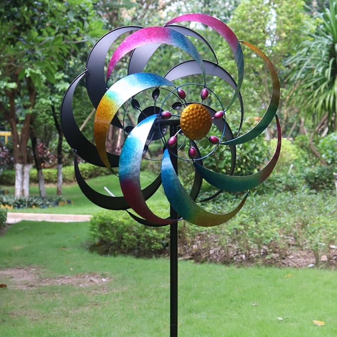 Large Wind Spinners Outdoor Colorful Metal Wind Sculptures | Kinetic Windmills, Yard and Garden Decoration, 70x20 Inches