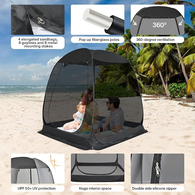Alvantor Pop Up Screen House Tent, Instant Outdoor Gazebo with Mosquito Netting & UPF 50+ Sun Protection, Portable Canopy Shelter for Patio, Backyard, Camping (2-10 Person)