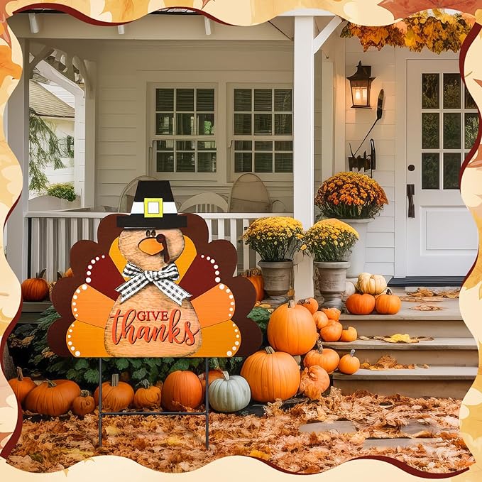 Weysat Thanksgiving Yard Sign 14.96 Inch Turkey Metal Decoration Outdoor Fall Decoration for Home Outdoor Gobble Turkey Yard Decor with Stakes Waterproof for Home Garden Patio Lawn Party Walkway Decor