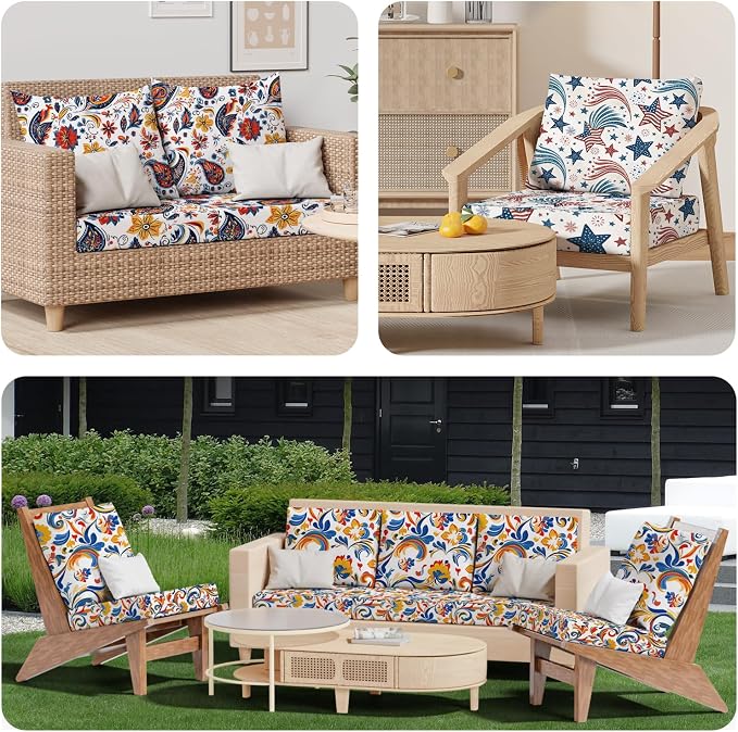 8Pcs Stretch Patio Cushion Covers, Outdoor Couch & Sofa Replacement Slipcovers for Patio Furniture Cushion Covers, Washable Reusable Furniture Protector