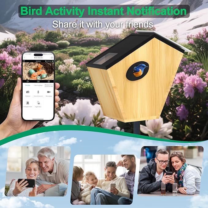 Smart Bird House with 5MP HD Camera, Solar-Powered & Night Vision - IP66 Weatherproof, App-Controlled Bird Watching for Bird Enthusiasts