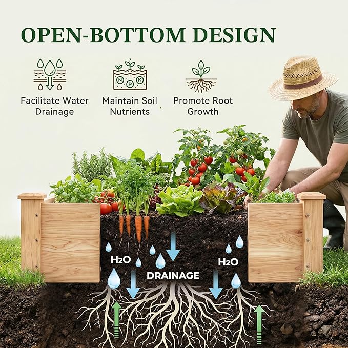 8x2ft Outdoor Wooden Raised Garden Bed, Elevated Planter Box for Vegetables/Garden/Lawn/Patio, Natural Wood, 96 x 24 x 9in