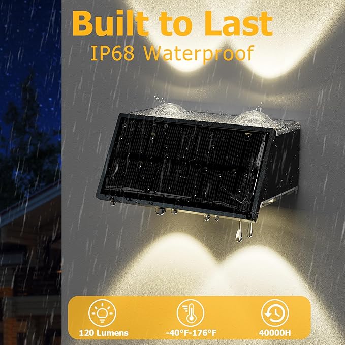 Solar Fence Lights Outdoor, Warm & Cool White RGB Dusk to Dawn Waterproof LED Wall Mount Sconce Light Up & Down Deck Lights Solar Powered for Outside Garden Patio Backyard Garage(4 Pack)