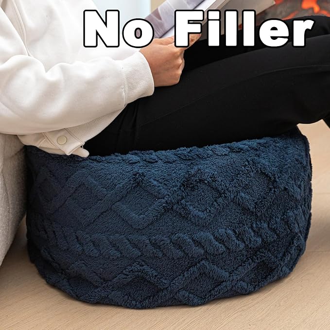 Poofieotto Unstuffed Pouf Ottoman Cover Handmade Footstool Ottoman Storage Solution Floor Pouf Footrest Cushion 20Diameter x12Height Inches for Living Room Wedding Bedroom Navy Blue No Filler