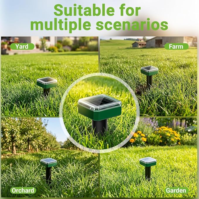 8 Pack Mole Repellent Solar Powered, Gopher Repellent Ultrasonic for Lawns, IP65 Waterproof Mole Deterrent for Yard, Outdoor Pest Control for Groundhog, Vole, Armadillo, Chipmunk, Snake