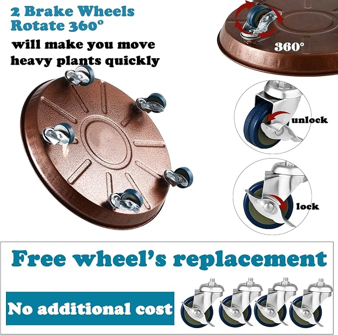 Planterhoma 3 Packs 18" Metal Plant Caddy with Wheels Extra-large Rolling Plant Stand Heavy-duty Plant Dolly with Casters Indoor Outdoor Wheeled Flower Pot Mover Rollers Garden Cart Trolley, Copper