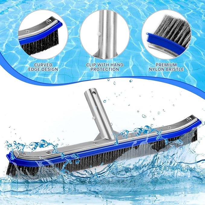 Pool Brush Head | 18" Heavy Duty Floor Brush | Stainless Steel Brush | Metal Pool Scrubber Brush | Wire Bristles & Aluminium Back for Sweep Calcium Buildup, Rust Stains on Concrete