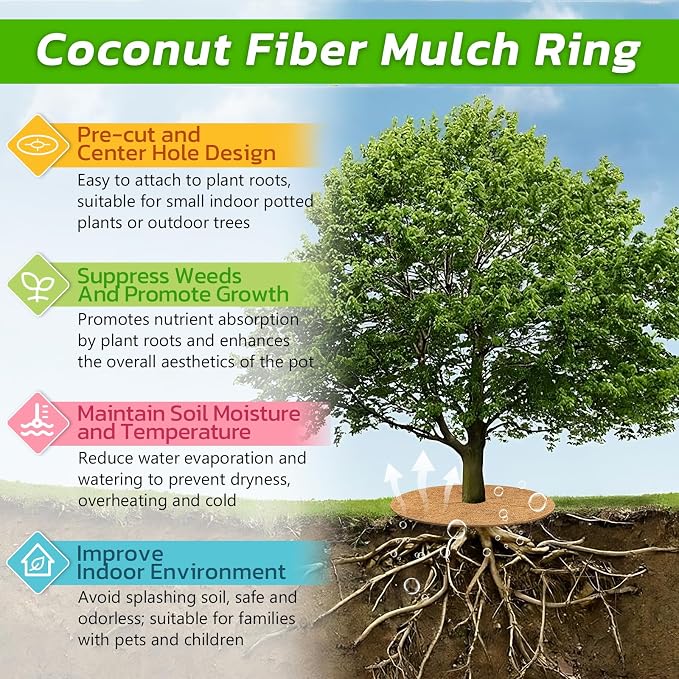 Legigo 4pcs Coconut Fiber Mulch Ring Tree Plant Protector Mat, 18 Inch Natural Coco Coir Tree Mulch Ring Plant Pot Soil Cover, Tree Rings Disc Plant Cover for Indoor Outdoor Plants, Landscaping