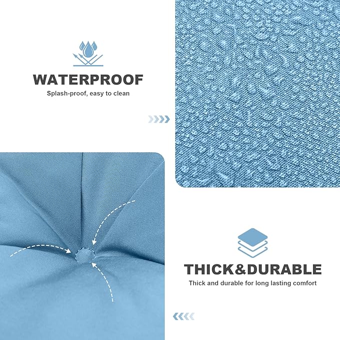 Porch Swing Cushions,Outdoor Cushions 3 Seater Replacement with Backrest, Waterproof Thickened Bench Cushion with Ties for Porch, Patio,Outdoor, Backyard and Garden (Sky Blue 47 * 40 in)