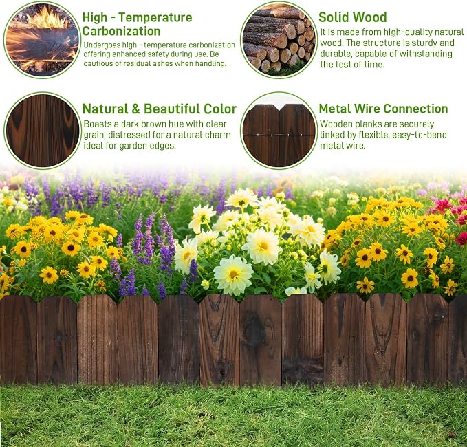 Mulctun Wood Garden Edging - 5.9" H X 47" L Sturdy Wooden Landscape Edging, Small Flower Bed Edging Borders, Decorative Wooden Garden Fence for Yard Flower Bed Lawns Pathway Tree (2 Packs)