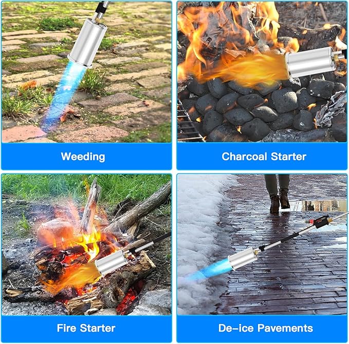 Propane Torch Burner Weed Torch with High Output Heavy Duty Blow Torch 30" Detachable Long Arm Propane Weed Burner&Flame Control Valve for Garden,Stumps,Wood,Melting Ice,Snow Road,Roofing