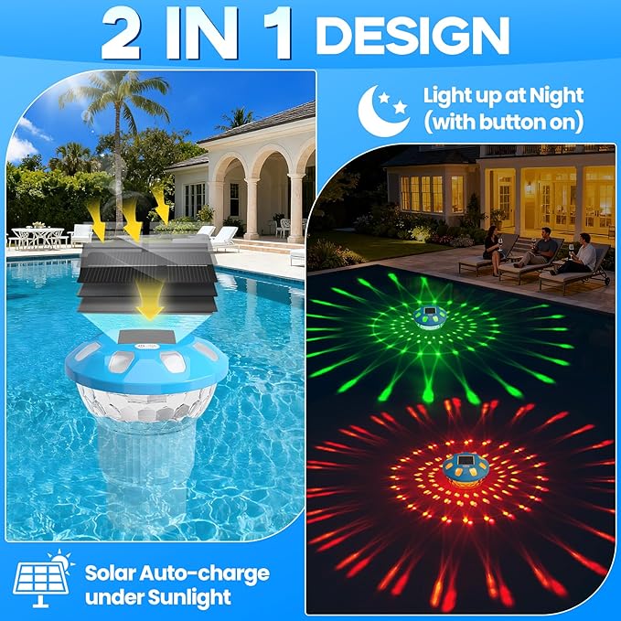 ChlorBlu 2026 Upgrade Solar Chlorine Floater, Chlorine Floater Colorful Lights, Buttons Control Floating Chlorine Dispenser for Pool,Adjustable Pool Chlorine Floater,Large Chlorine Pool Floater,White