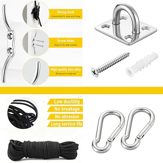2 Sets M20 Cable Pulley System for Lifting Hanging, Including Heavy Duty Stainless Steel Single Pulley Block with 66FT Nylon Rope, Snap Hooks, Eye Pad Plate, Rope Cleat Hook, Loading 165lb
