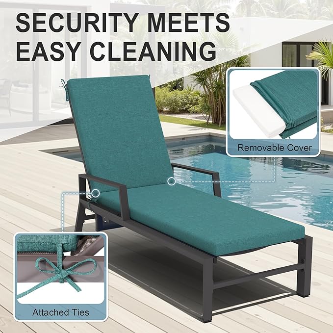 Crestlive Outdoor Chaise Lounge Cushions, Fade Resistant Water Resistant Lounge Chair Cushion, 80''L x 23''W, Set of 2, Malachite