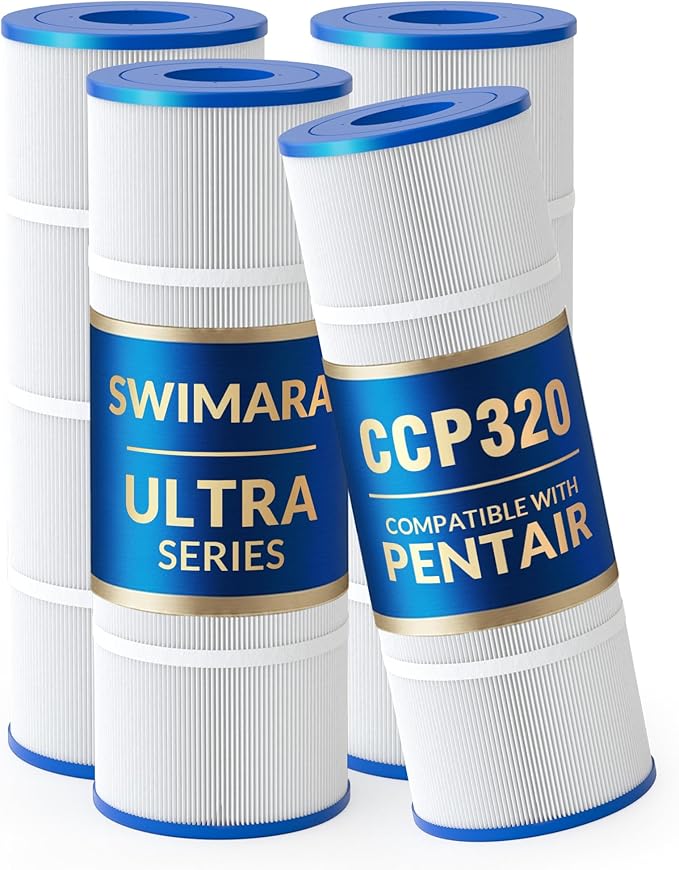 CCP320 PCC80 178580 R173573 817-0081, 5 oz+ Trilobal Fabric Pool Filter Cartridges, Compatible with Pentair Clean & Clear Plus 320 (#160340) & Waterway 325, 4-Pack, Ultra Series