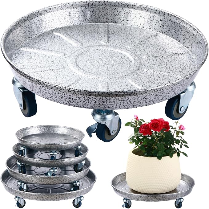 3 Packs Metal Plant Caddy with Wheels 16 inches Rolling Plant Stand Heavy Duty Plant Dolly with Casters for Indoor and Outdoor Large Planter Casters Potted Plant Mover, Silver-black