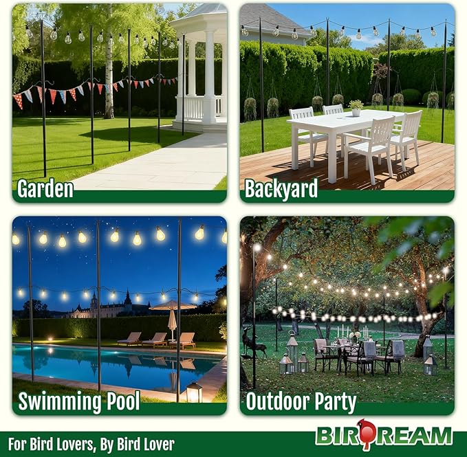 Birdream 2 Pack 10FT String Light Poles for Outside with Shepherd's Hook, Metal Pole for Wedding Party Garden Backyard Patio Decor Decoractions