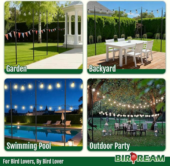 Birdream 4 Pack 10FT String Light Poles for Outside with Shepherd's Hook, Metal Pole for Wedding Party Garden Backyard Patio Decor Decoractions