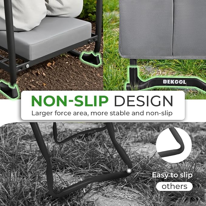 Garden Kneeler and Seat with Upgraded Wide & 3" Thick Kneeling Pad, Heavy Duty Garden Stool with 2 Large Tool Bags, Portable Bench for Weeding, Gardening Gifts for Women, Men, Seniors, Grey