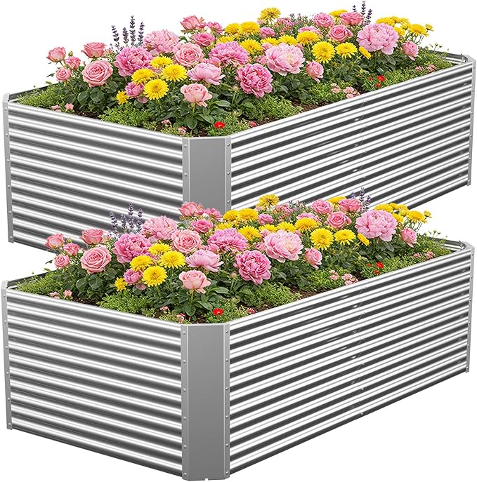 2 Pcs 6 x 3 x 1.5 FT Galvanized Steel Raised Garden Bed – Outdoor Planter Box for Root Vegetables, Herbs & Flowers, Large Metal Garden Beds for Backyards, Terraces and Balconies