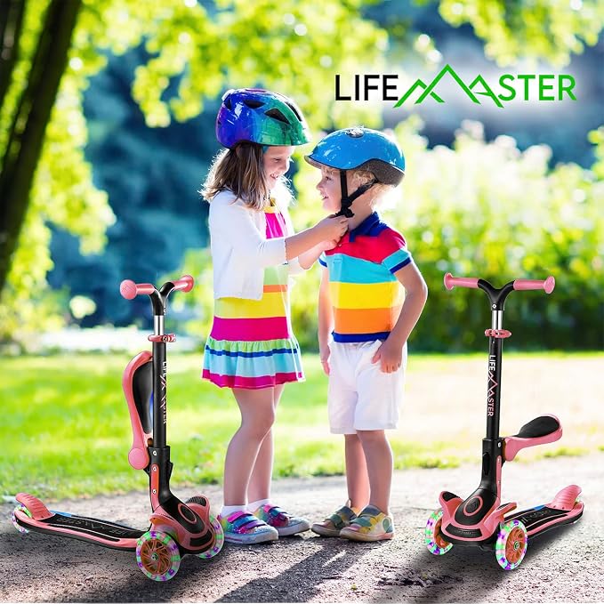 3 Wheel Scooter for Kids with Foldable Seat, Adjustable Handlebar Height, Lean-to-Steer Ride On Toy for Kids Ages 2+, Light-Up LED Wheels, Wide Anti Slip Deck, Indoor & Outdoor Use