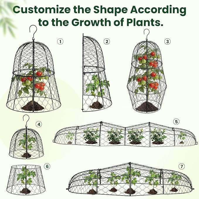 6 Pack Garden Cloche Plant Protectors from Animals, 13" x 11.8" Heavy Duty Chicken Wire Cloche, Adjustable Metal Wire Garden Cloches for Outdoor Plants, Keep Rabbits, Squirrels & Birds Away