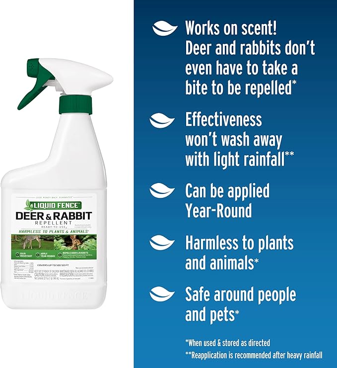 Liquid Fence Deer And Rabbit Repellent Ready-To-Use, Apply Year-Round, 32 Ounces