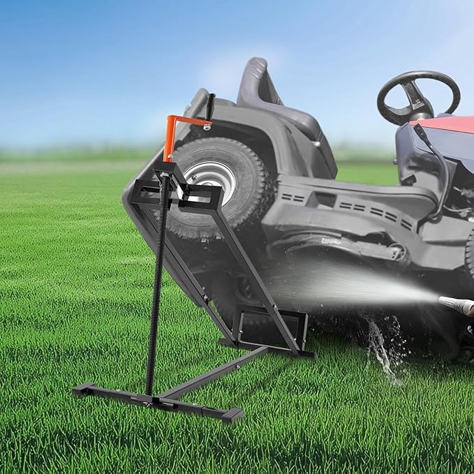 VEVOR Ride on Lawn Mower Lift Jack, 880 Lbs Weight Capacity, Telescopic Maintenance Jack with Crank Handle & Power Tool Handle, Foldable Lawn Tractor Lifter for Lawn Mowers and Garden Tractors, Black