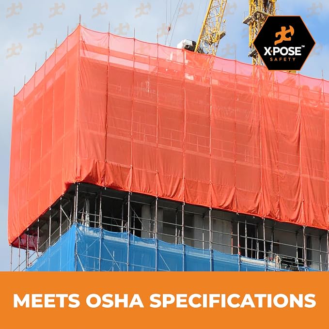 Xpose Safety Construction Safety Netting – 5.5' x 150', 1/4" Mesh Scaffold Safety Net, Temporary Material Roll, Visibility Fence, Heavy-Duty Fire Retardant, Orange