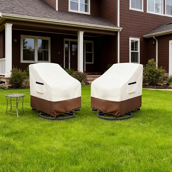 Patio Chair Covers 2 Pack,Swivel Lounge Chair Cover,Waterproof Heavy Duty Patio Furniture Covers for Outdoor Swivel Lounge Chair(33 W x 35 D x 38.5 H inches) Beige & Brown