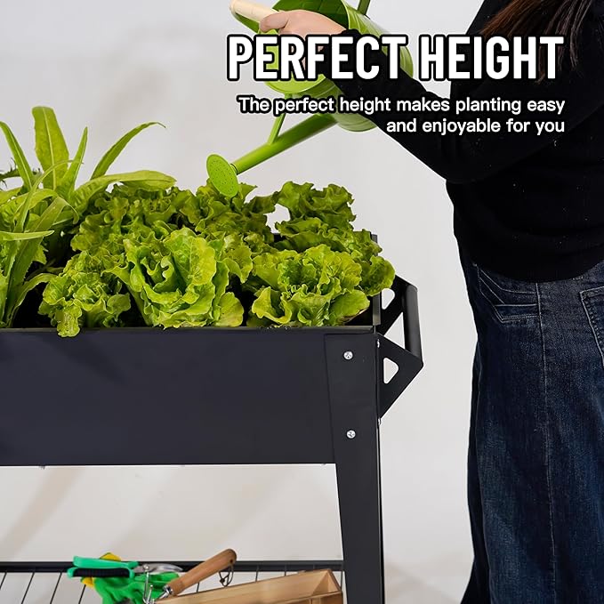 LEETOLLA Elevate 32" Tall Raised Garden Bed Outdoor with Wheels & Shelf for Mobility, 400LBS Capacity, Anti-Rust Steel Planter Box for Vegetables/Herbs, Patio-Balcony-Backyard