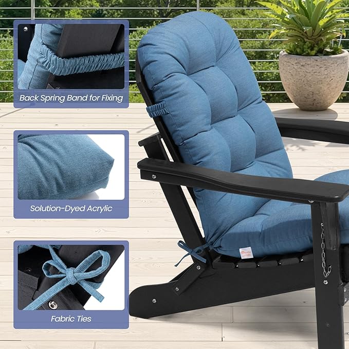 Crestlive 50x20x4 Inch Sunbrella Adirondack Chair Cushion Outdoor Chair Cushions Water Resistant High Back Patio Cushions Set of 2 Thick Replacement Cushions Denim Blue