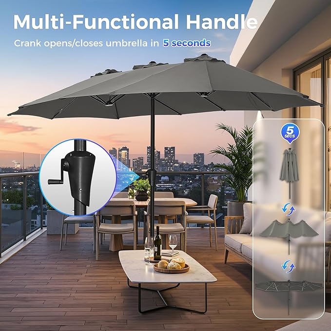 SUPERJARE 13FT Outdoor Umbrella for Patio, Double sided Pool Umbrellas with Fade Resistant Canopy, Large Table Umbrella for Deck, Market, Backyard - Dark Gray