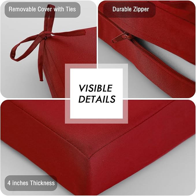idee-home Outdoor Chair Cushions for Patio Furniture, Outdoor Seat Cushion | Waterproof Hampton Bay Deep Seat Replacement Couch Cushions for Garden Lawn Backyard Deck 24 x 26 Red