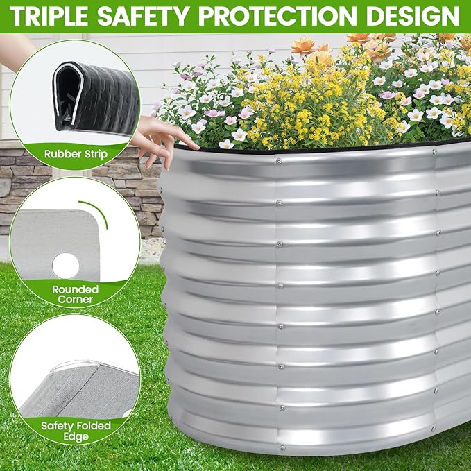 Galvanized Raised Garden Bed Outdoor 24'' Deep | Oval Metal Garden Beds with Easy Assembly & Planter Box for Planting Deep Root Vegetables Fruits Flowers, 6x2x2ft Silver