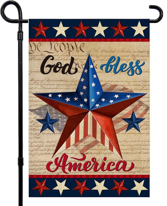 Patriotic God Bless America 4th of July Garden Flag 12 x 18 Inch Vertical Double Sided Blue Red Star Independence Day Memorial Day Yard Outside Décor