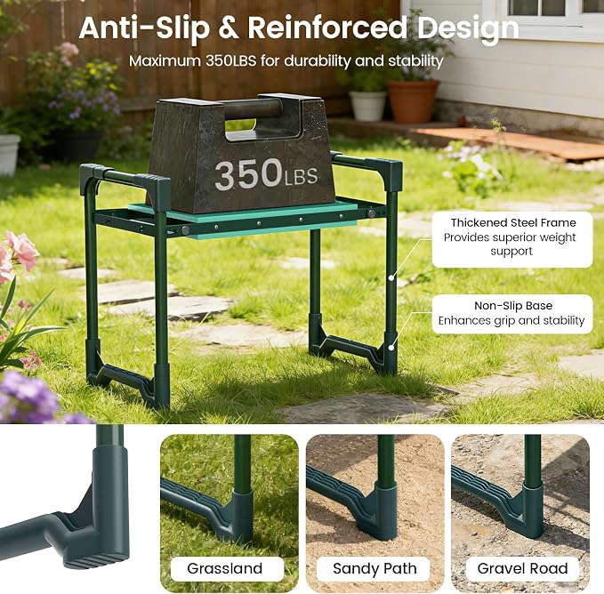 Garden Kneeler and Seat, Heavy Duty 2 in 1 Gardening Stool with Tool Side & Tote Bags, Foldable Gardening Bench to Relieve Knee & Back Pain, Garden Chair Gifts for Women, Seniors