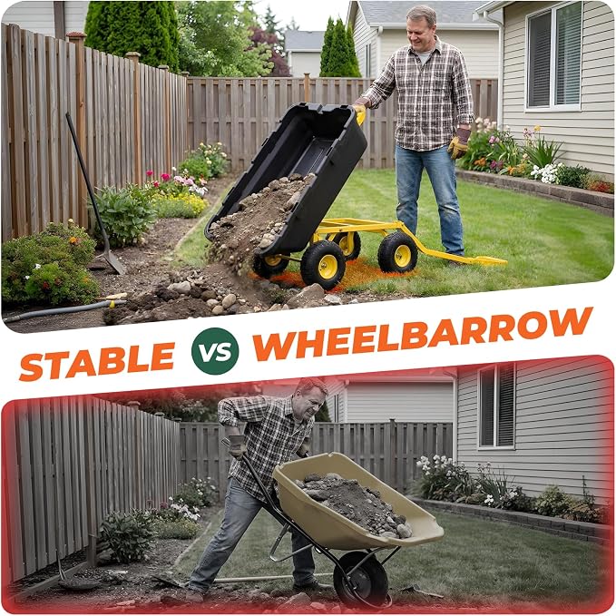 Sekey 1000lbs Garden Dump Cart for Seniors, Capacity Yard Wagon with Rubber Tires, Quick-Release Dumping & Easy-Maneuver Handle for Soil, Rocks, and Firewood, Black
