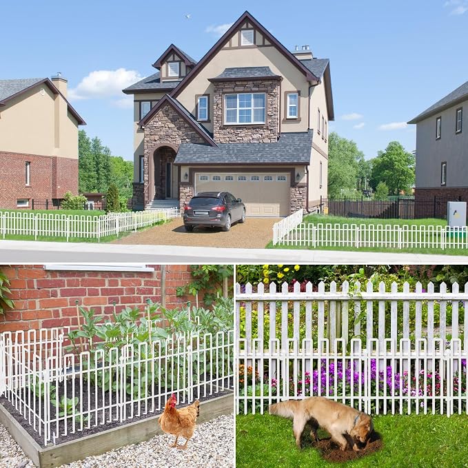 26 Panels No Dig Animal Barrier Fence, 13in(H) x 37ft(L) Garden Edging Border Fencing, Rustproof Metal Stakes Decorative Garden Fence, Dog Digging Defense Fencing Barrier for Outdoor, Yard, White