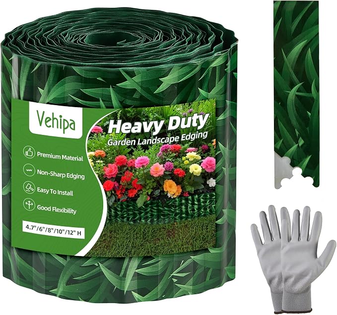 Vehipa Corrugated Metal Garden Edging, 10" x 30 Ft Sturdy Garden Border Edging for Landscape, Lawn Edging Border Landscaping Edging, Flower Bed Edging Border for Lawn Decoration (Green)