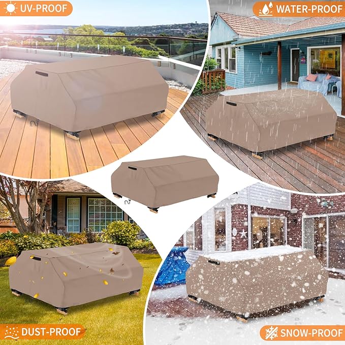 STARTWO Waterproof Picnic Table Cover Outdoor Patio Table Bench Covers for Picnic Table Bench Set Windproof (8Ft-96in（Brown）)